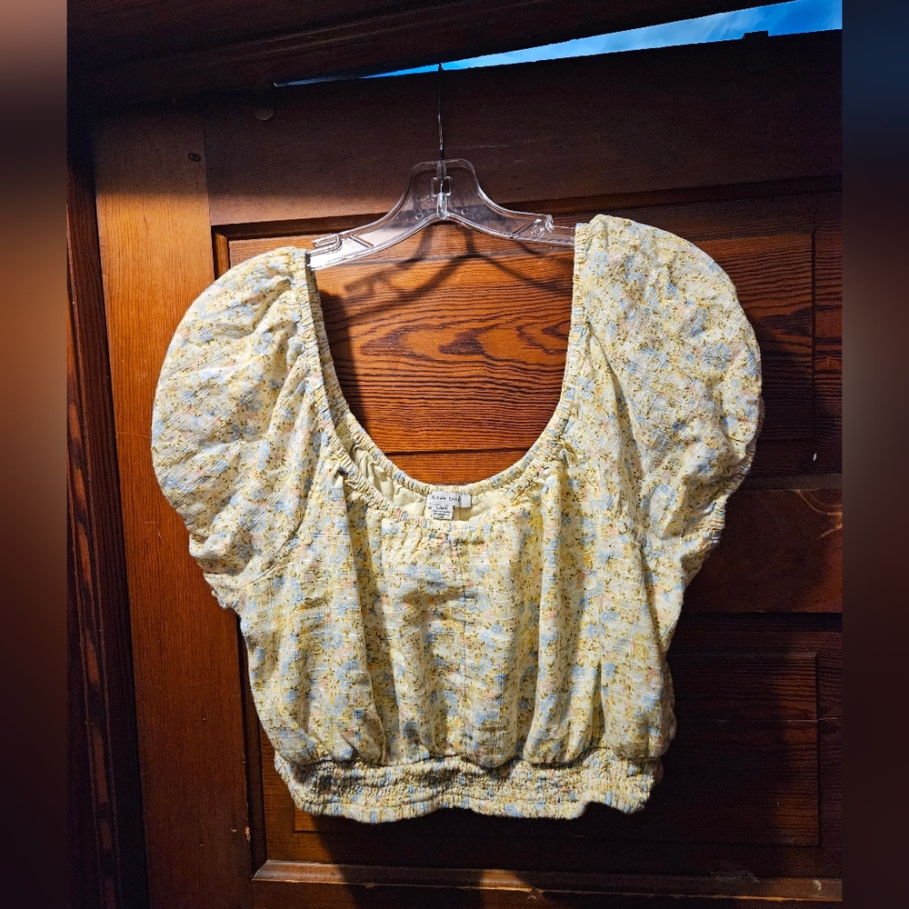 Cottagecore American Eagle Cropped Floral Puff Sleeve Top